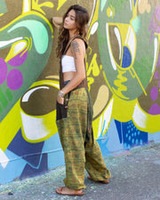 Patchwork Ohm Mandala Baggy Dungarees Green