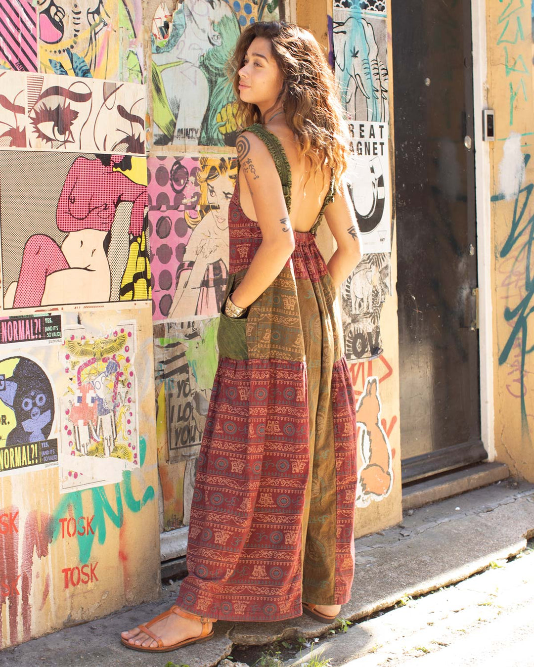 Patchwork Ohm Mandala Sanskrit Dungarees