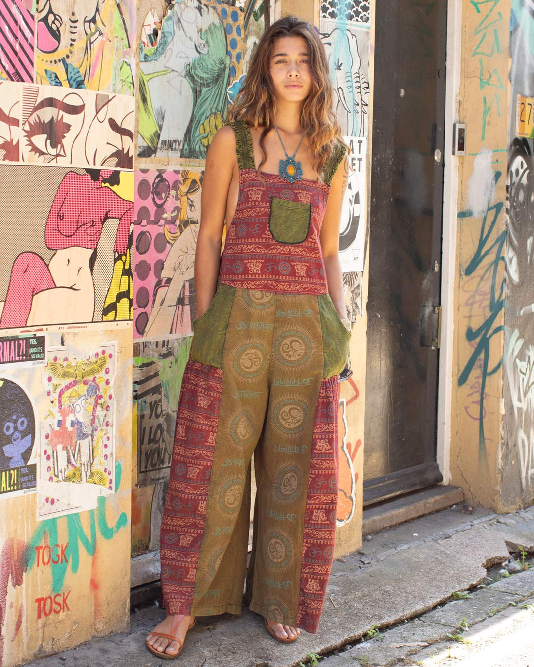 Patchwork Ohm Mandala Sanskrit Dungarees