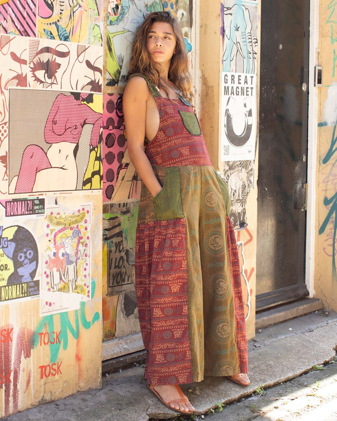 Patchwork Ohm Mandala Sanskrit Dungarees