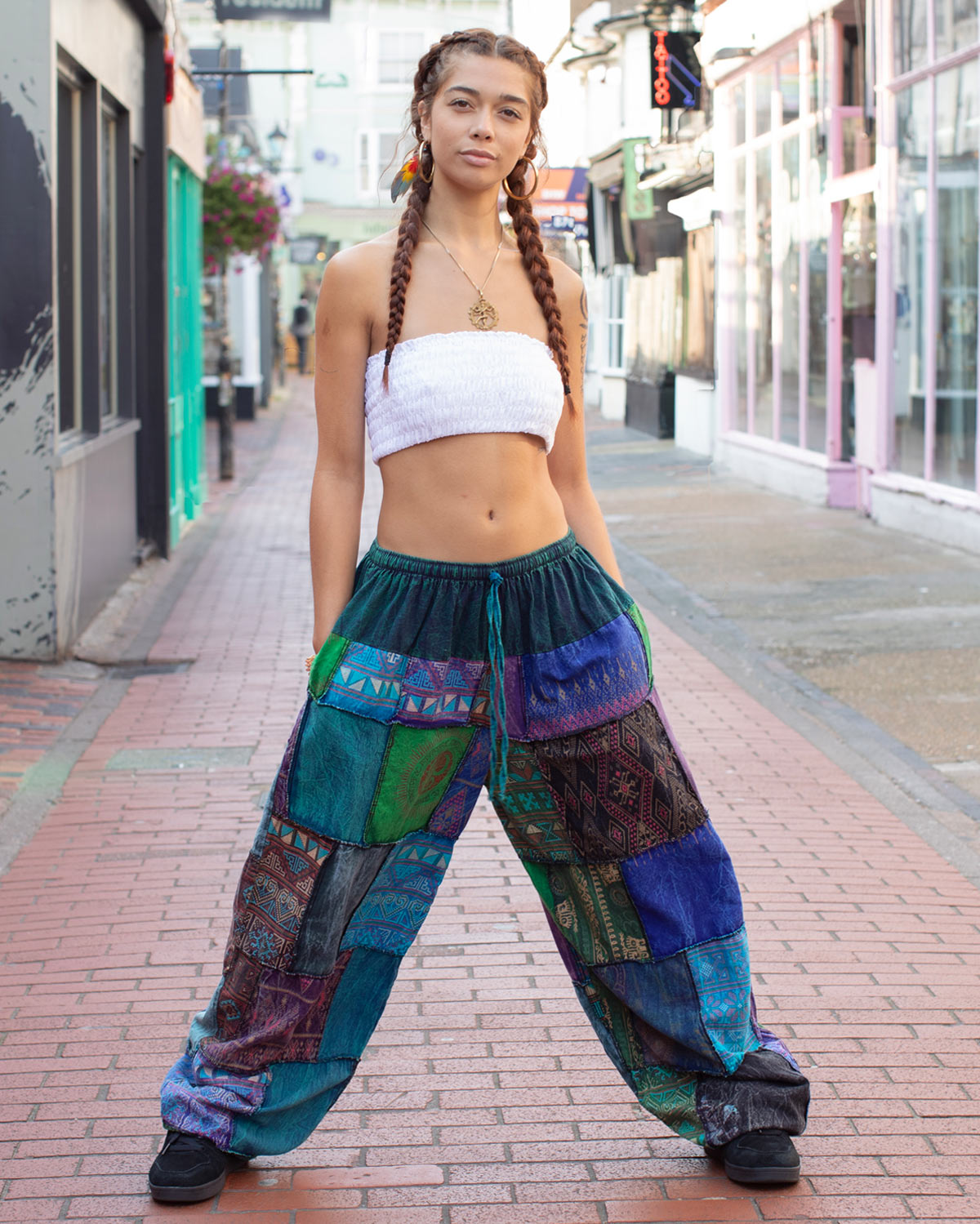 Patchwork Baggy Harem Pants Blue Unisex – - Main Image