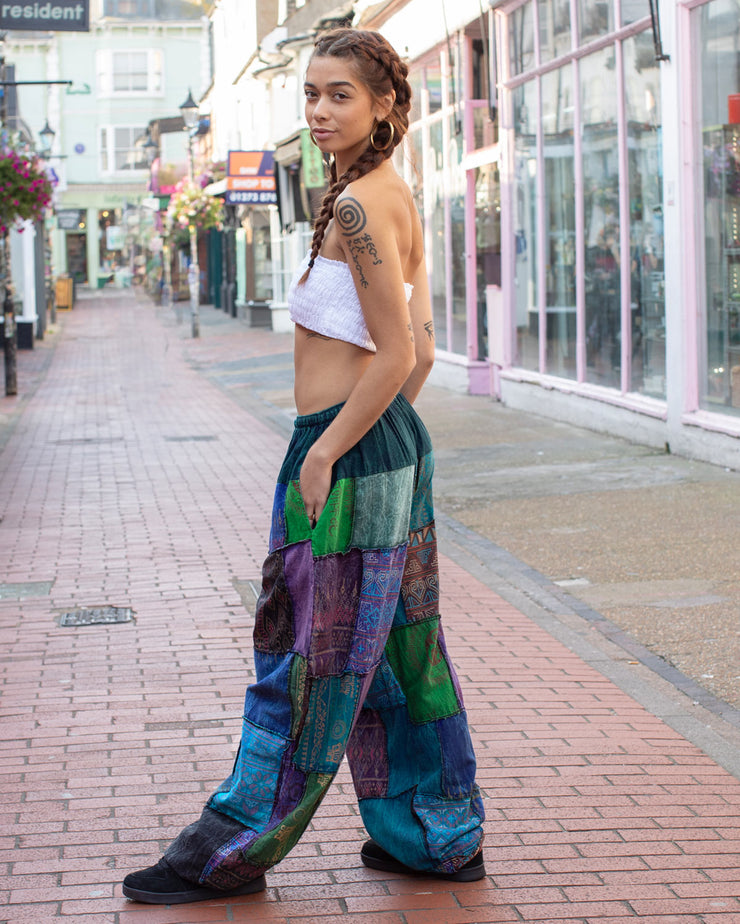 Patchwork Baggy Harem Pants Blue Unisex