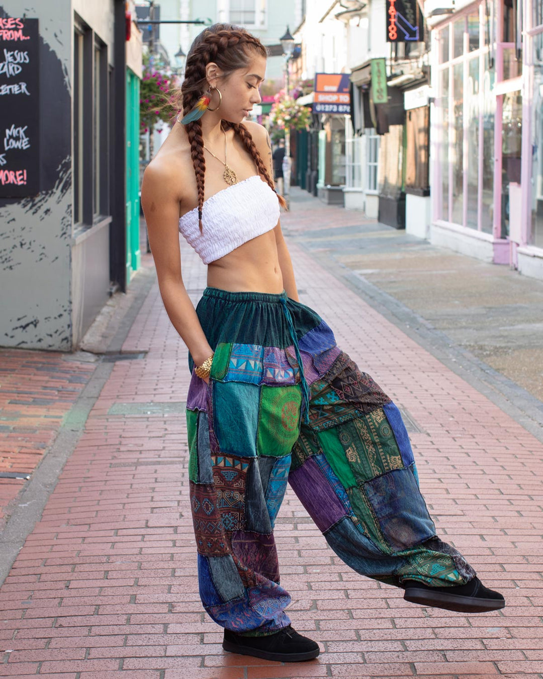 Patchwork Baggy Harem Pants Blue Unisex