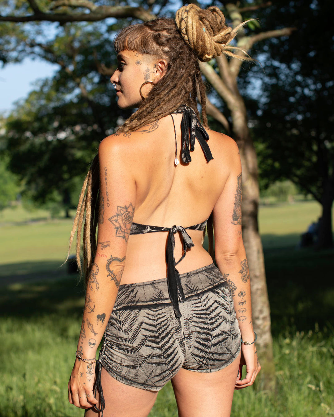 Forest Fern Tie Dye Halterneck Crop Top Black