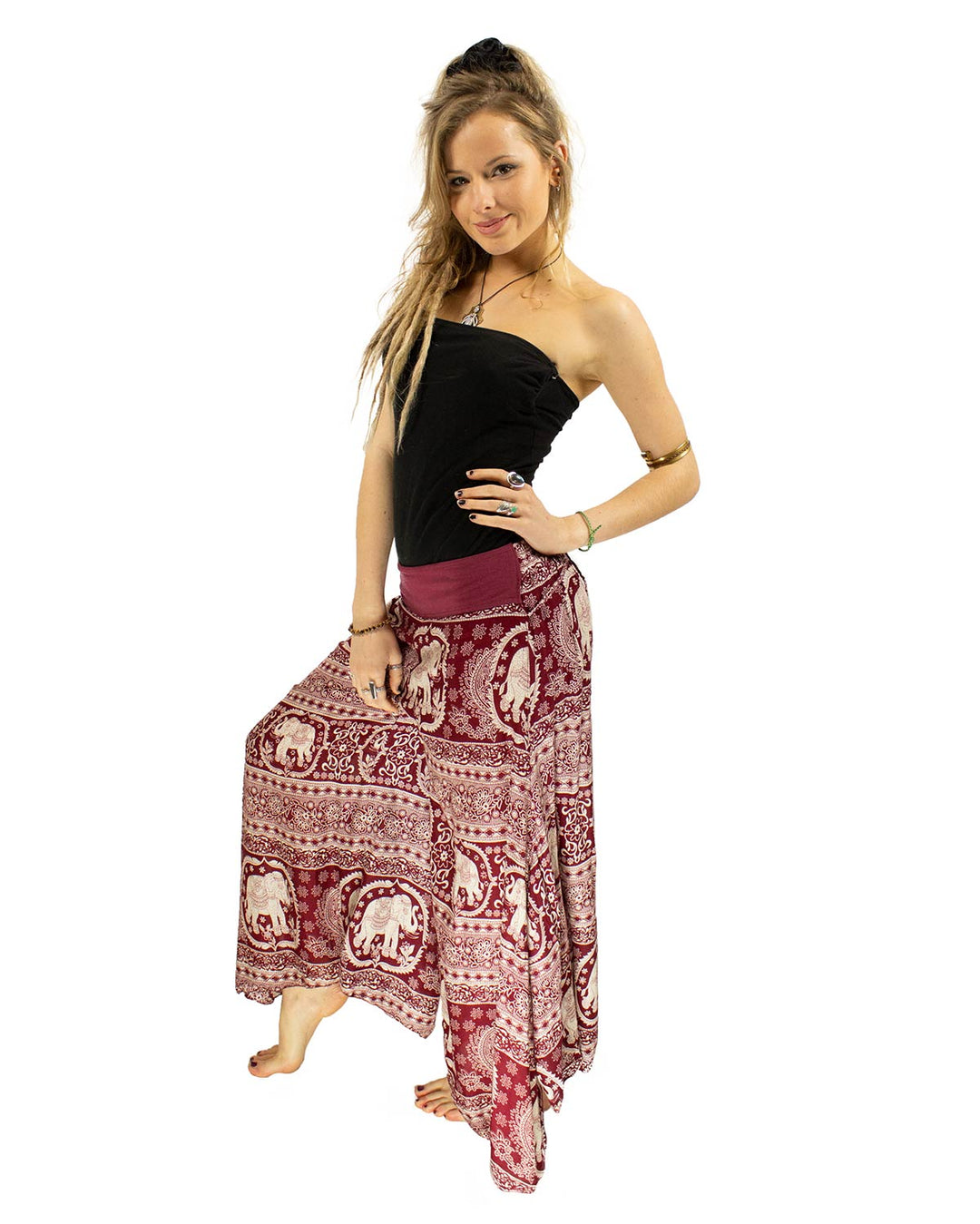 Elephant Palazzo Harem Pants Red