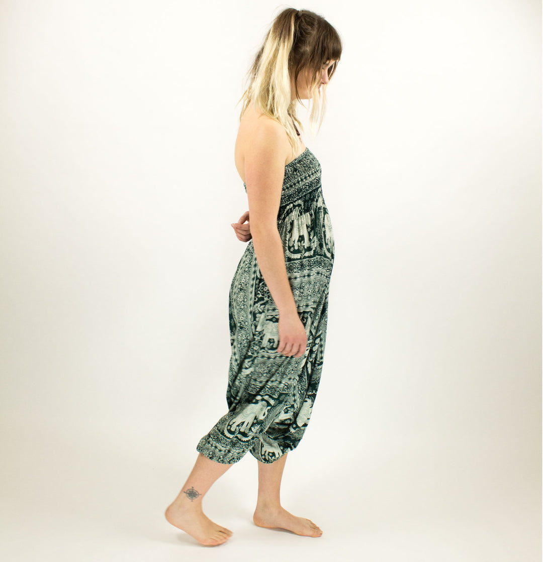 PATTERNED ELEPHANT HAREM LOW CROTCH PANTS GREEN