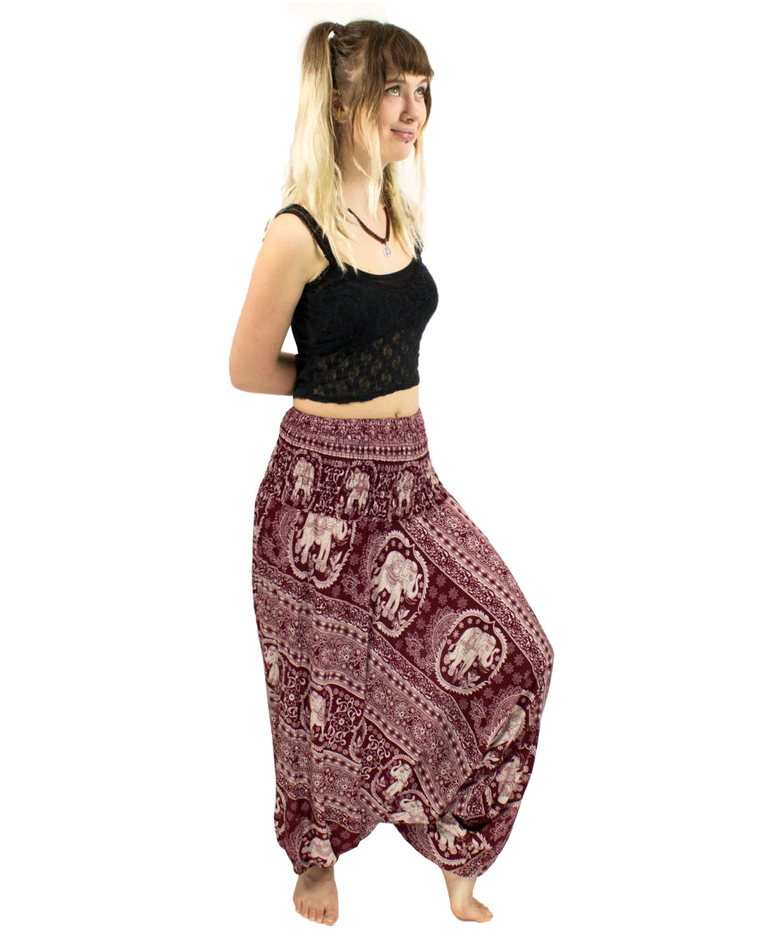 Elephant Print Baggy Harem Pants Red