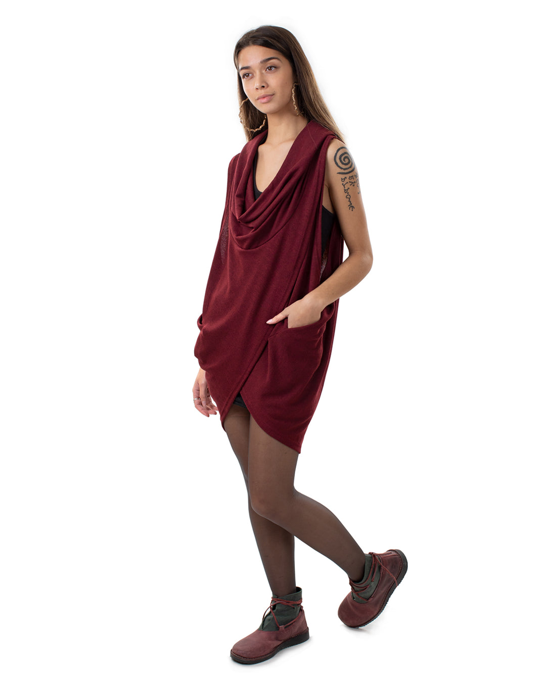 "Mystia" Sleeveless Pullover Tunic Dress Wine Red