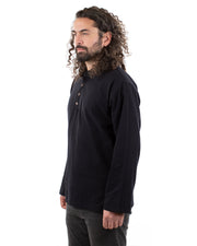 Collarless Long Sleeved Cotton Shirt Black