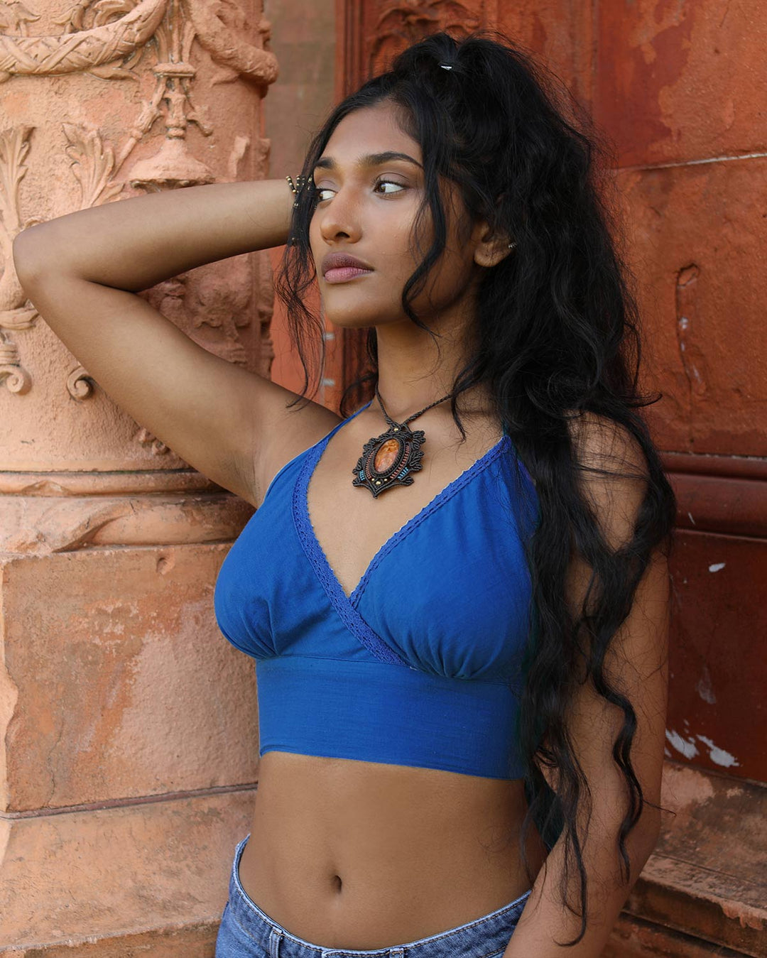 Cotton Bikini Crop Top Blue