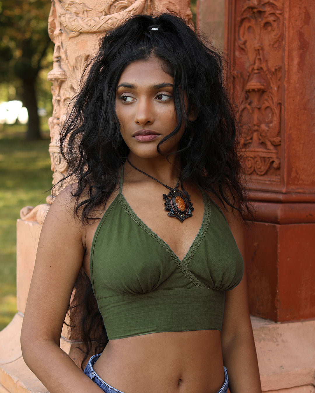 Cotton Bikini Crop Top Green