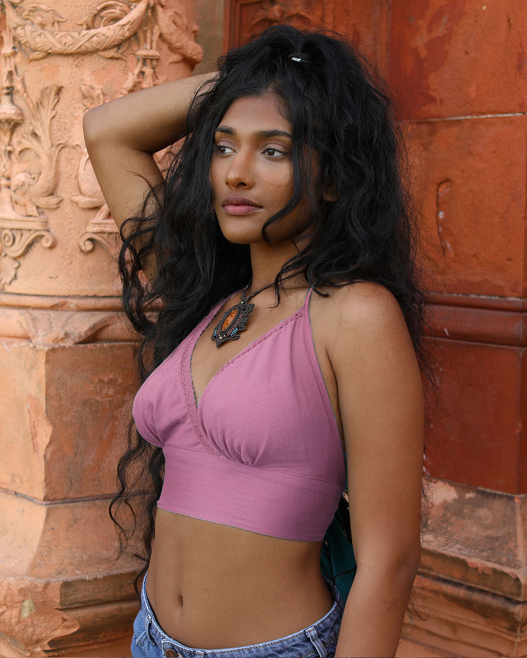 Cotton Bikini Crop Top Dark Pink