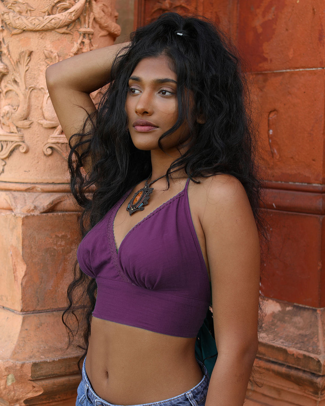 Cotton Bikini Crop Top Purple