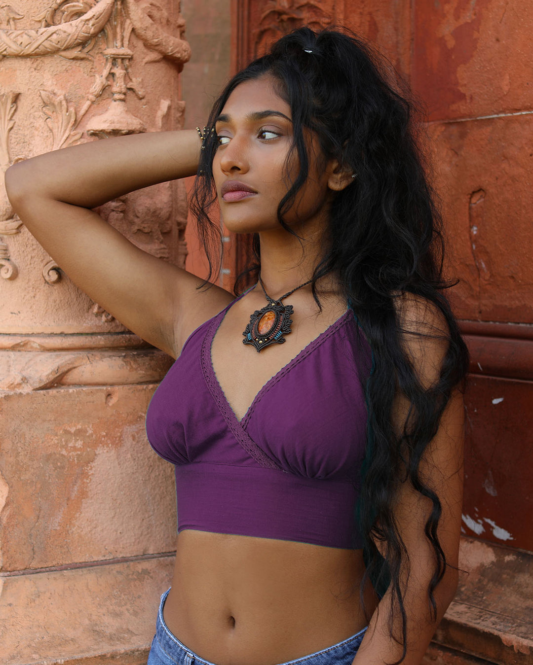 Cotton Bikini Crop Top Purple