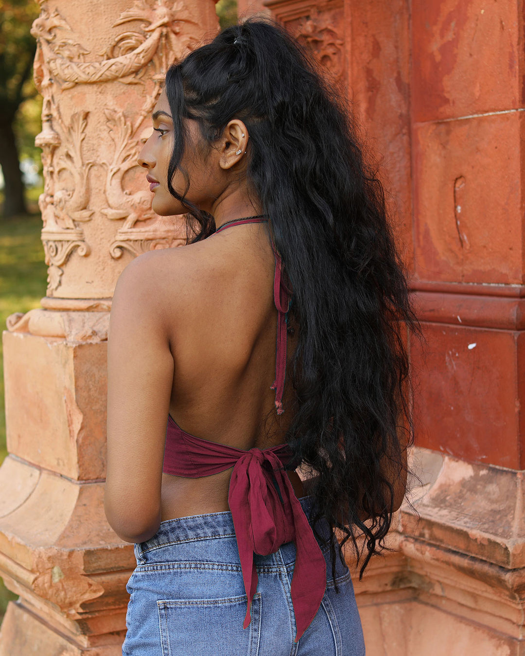 Cotton Bikini Crop Top Red