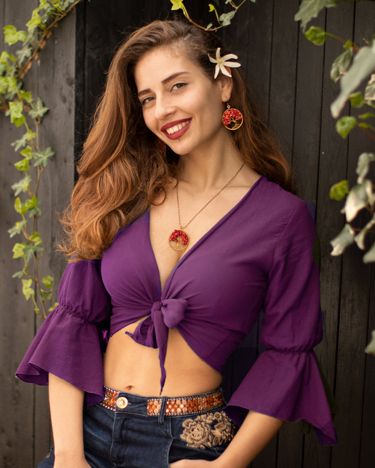 Cotton Butterfly Bell Sleeve Wrap Crop Top Purple – blackpearlshop