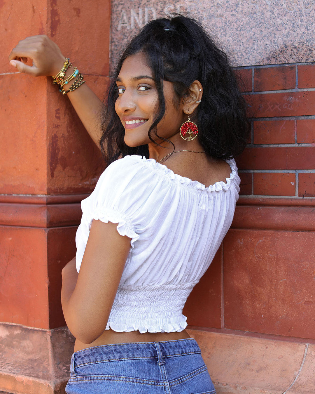 Boho Cotton Bardot Crop Top White