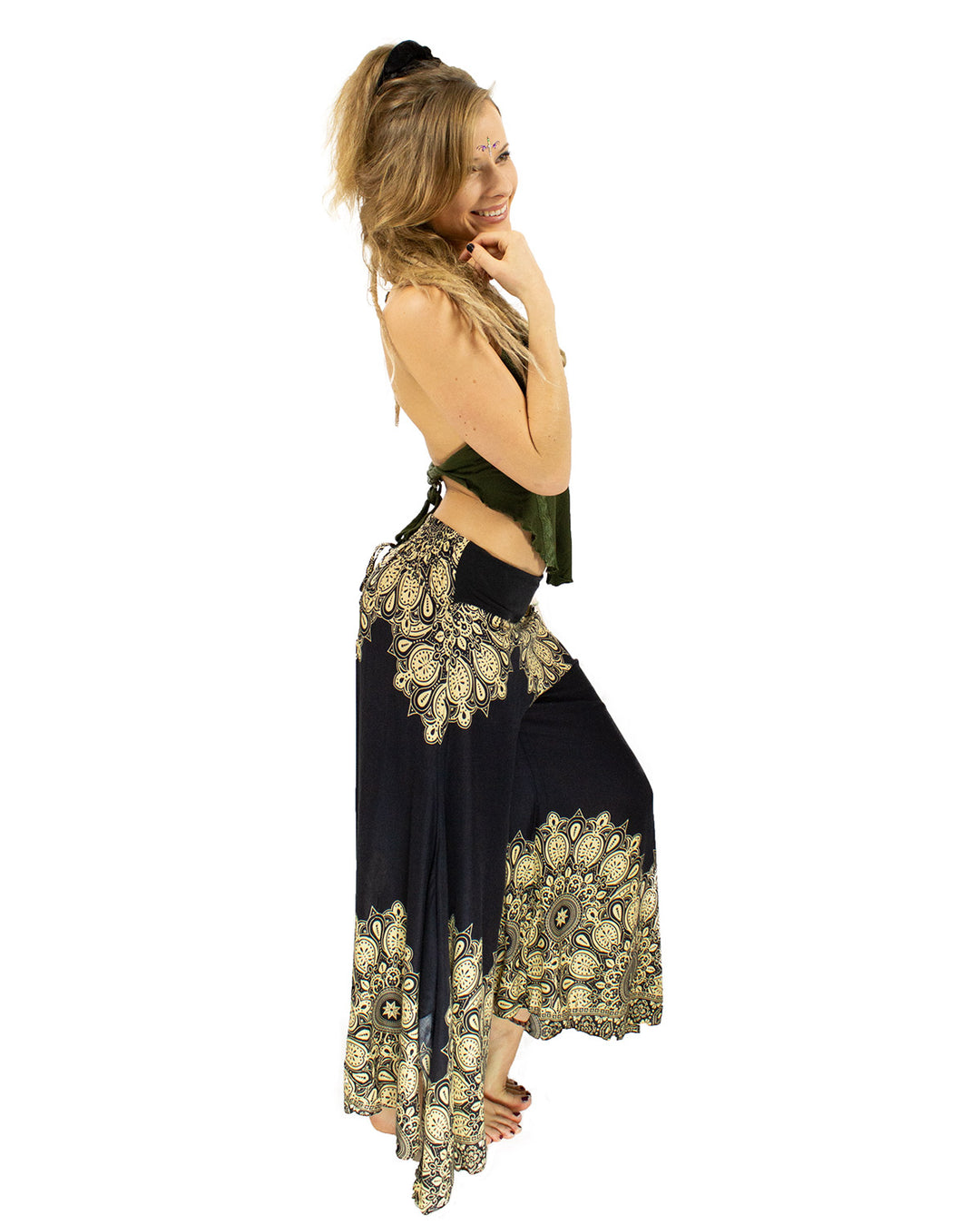 Patterned Mandala Palazzo Harem Pants Black