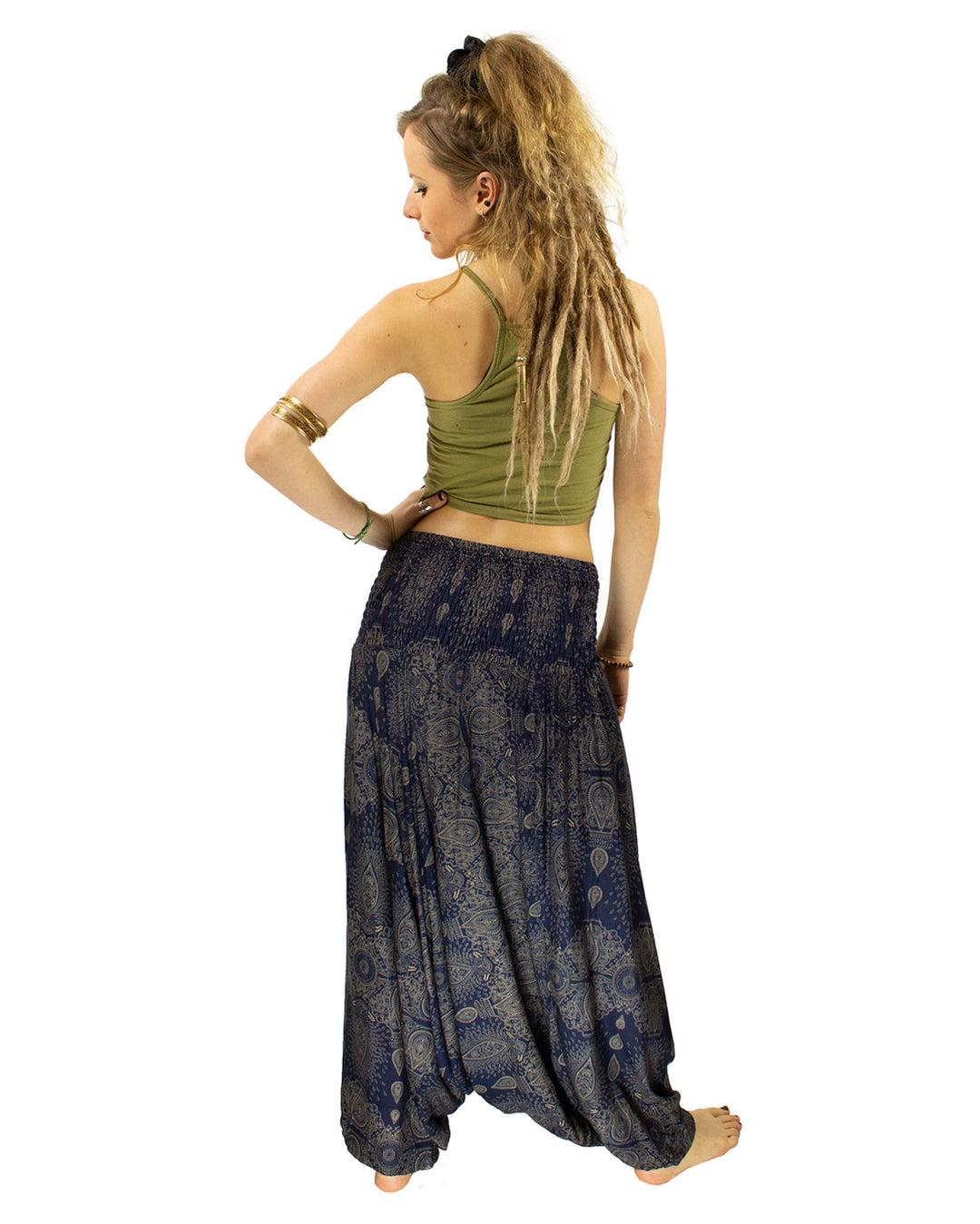 Patterned Baggy Harem Pants Navy Blue