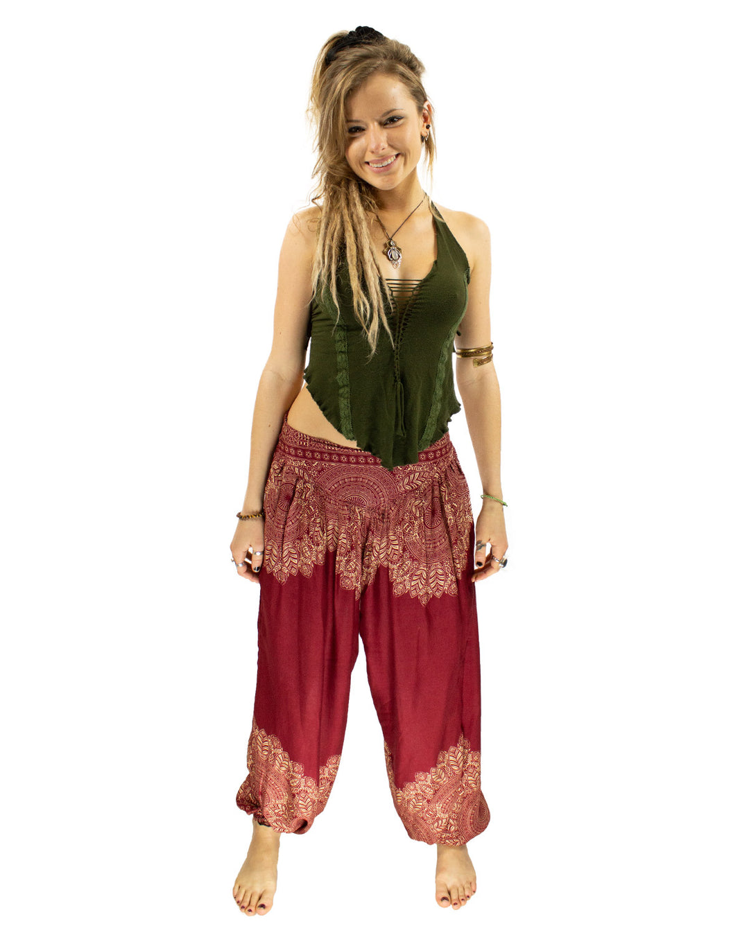 ALADDIN HAREM HIGH CROTCH PANTS MAROON