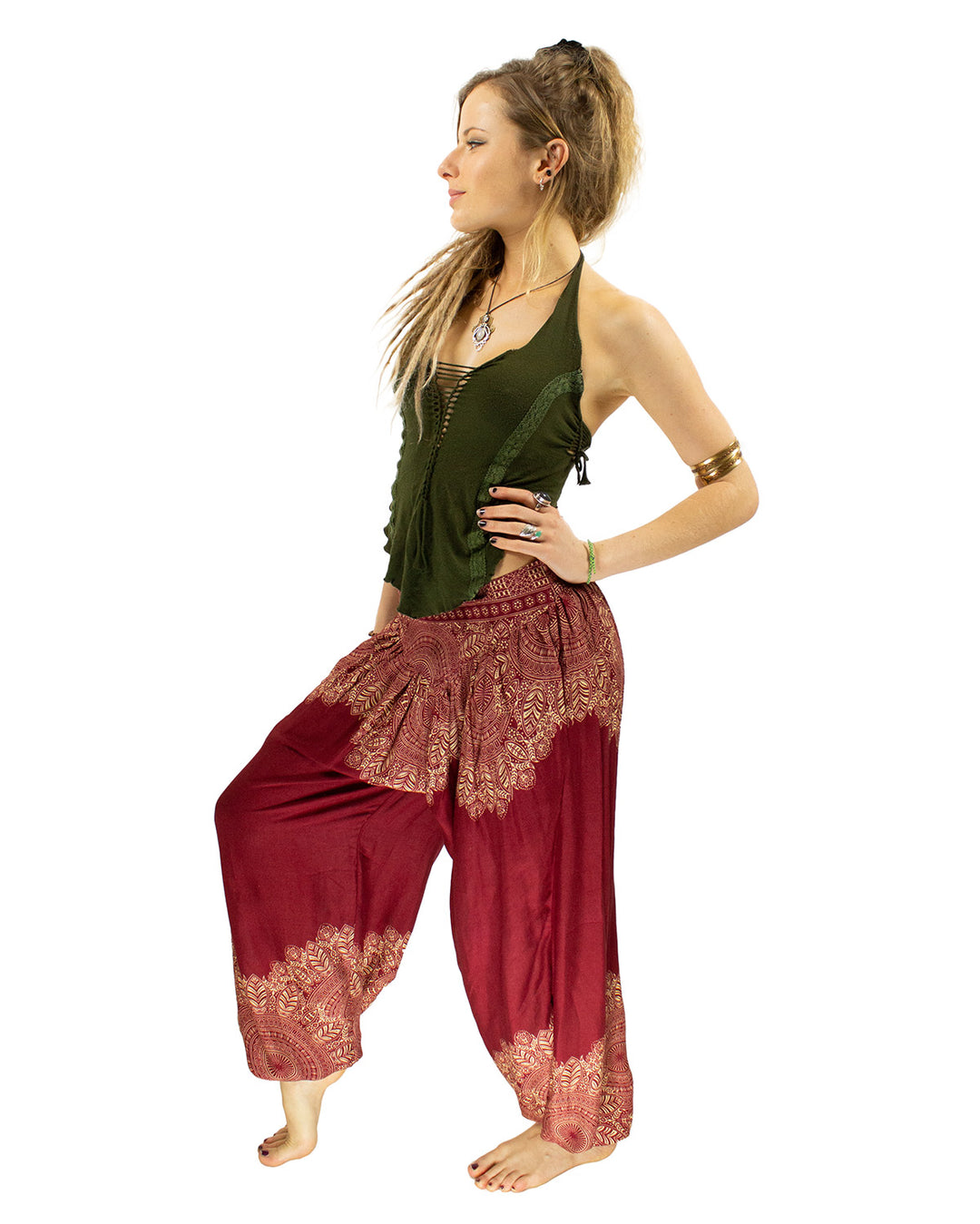 ALADDIN HAREM HIGH CROTCH PANTS MAROON