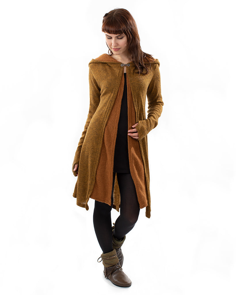 NERAIDA HOODED PIXIE LONG JACKET Camel blackpearlshop
