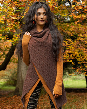 Lace Crochet Crossover Cardigan Camel/Brown