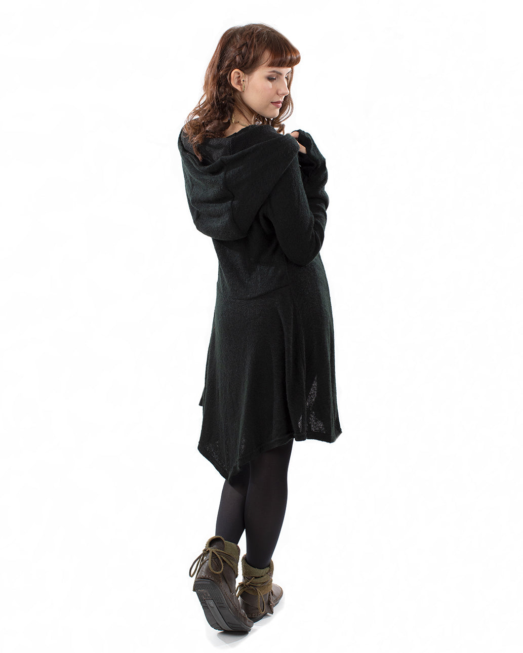 "NERAIDA" BLACK HOODED PIXIE LONG JACKET Black