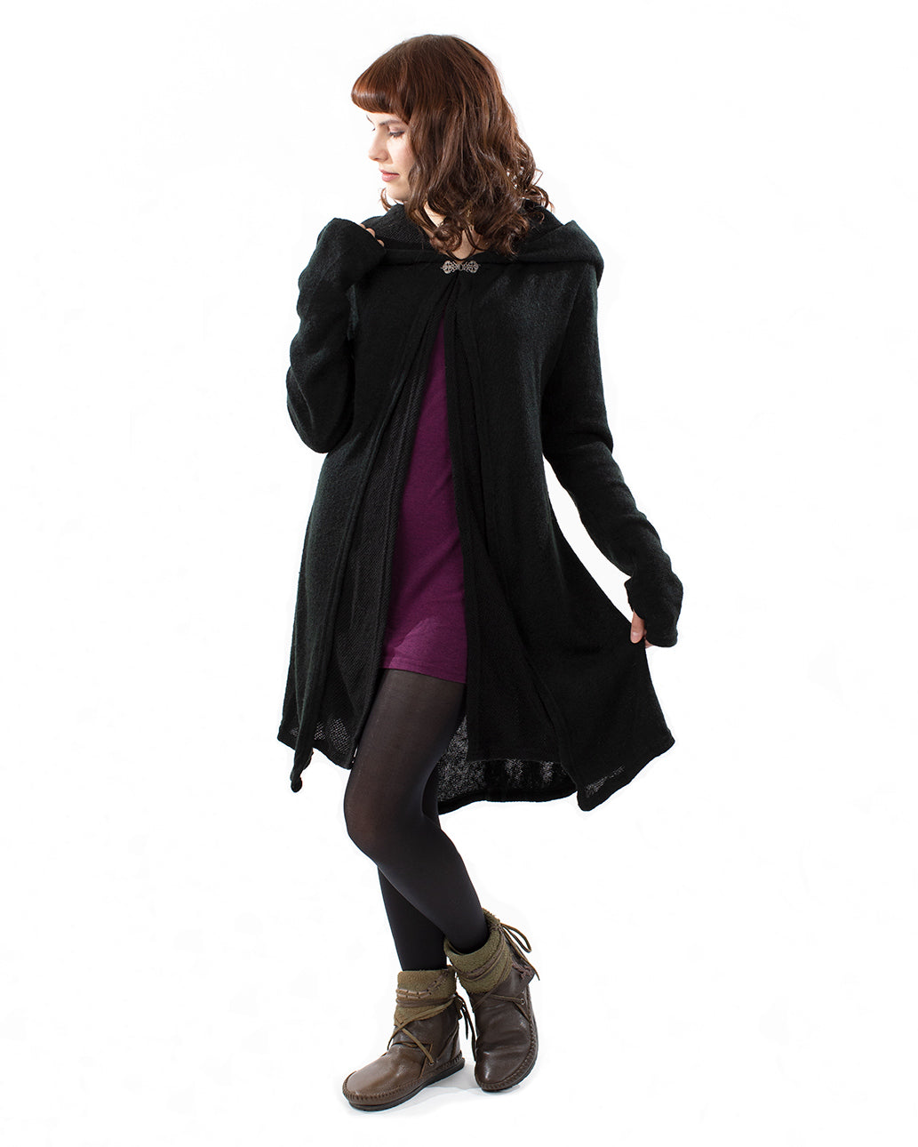 "NERAIDA" BLACK HOODED PIXIE LONG JACKET Black