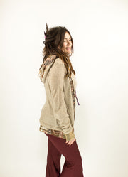 Aztec Hooded Cardigan Jacket  Beige