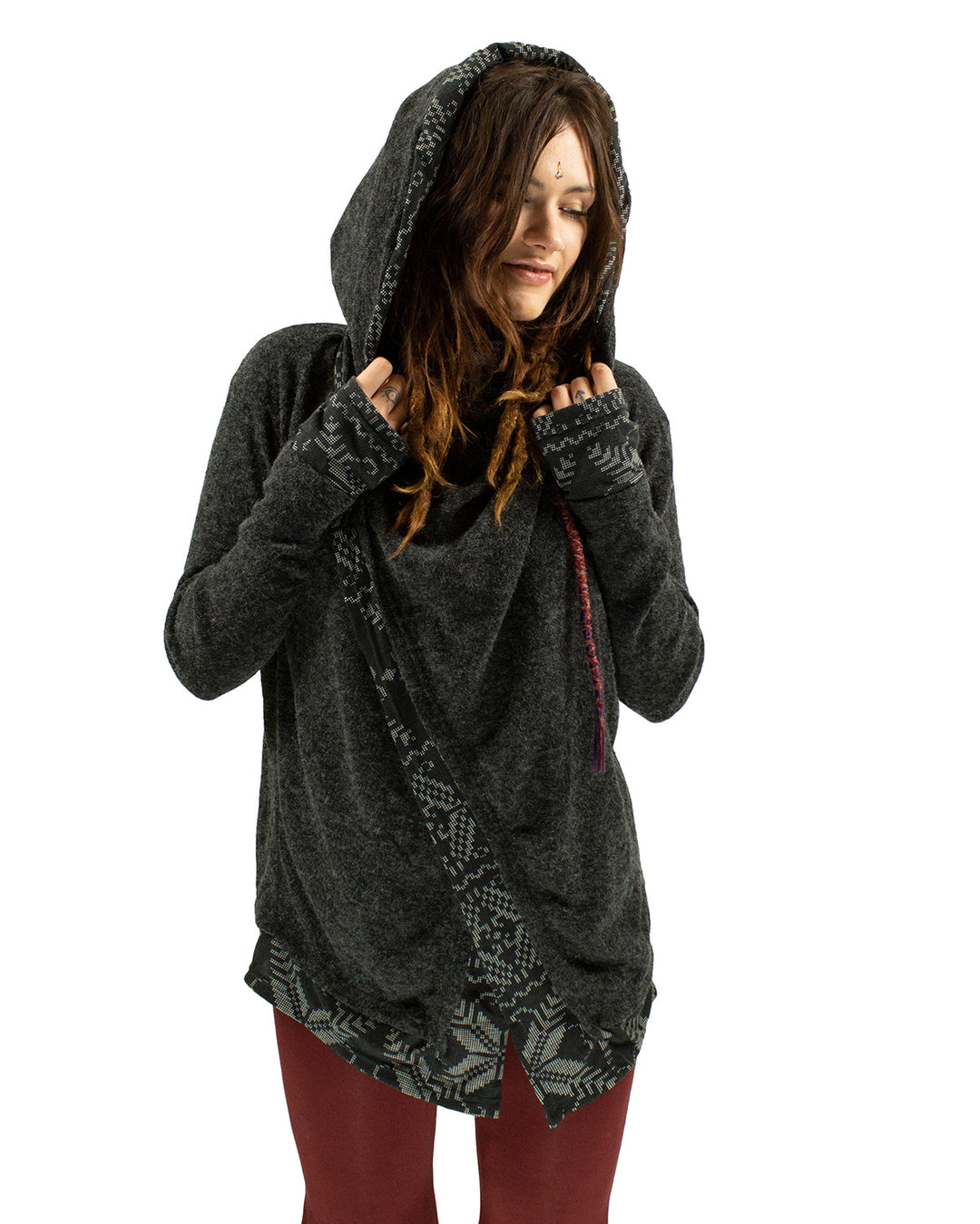 Aztec Hooded Cardigan Jacket Charcoal