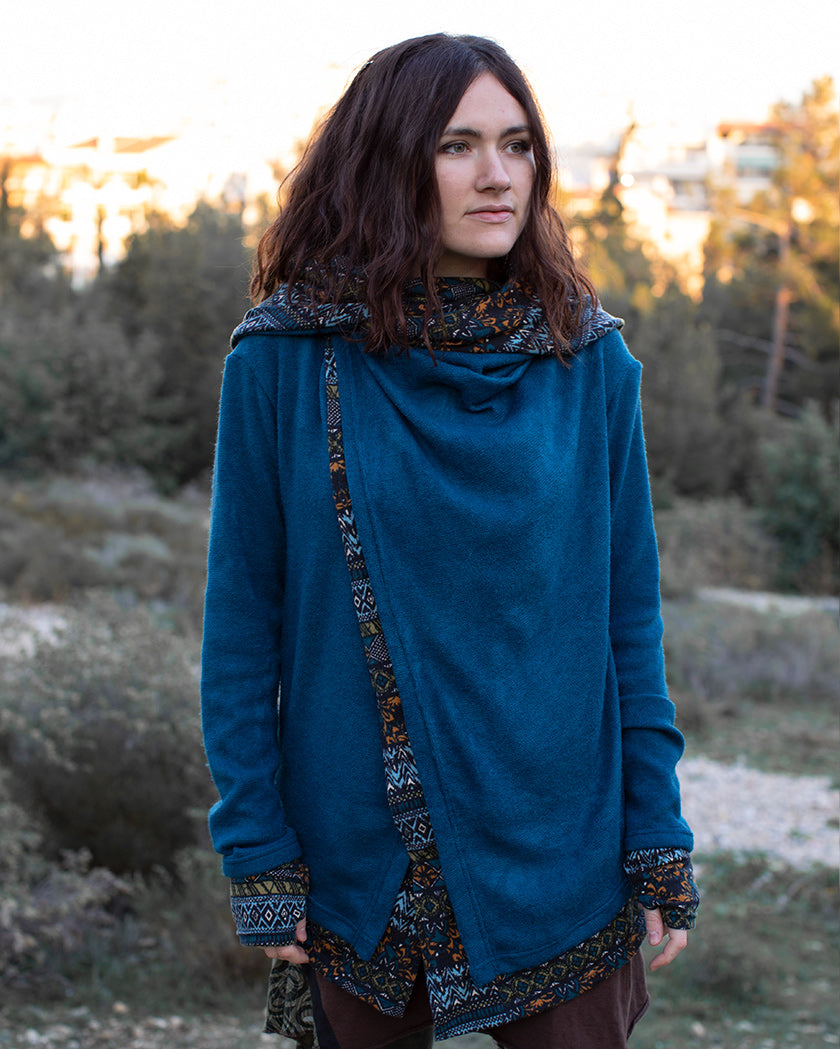 Aztec Hooded Cardigan Jacket Teal