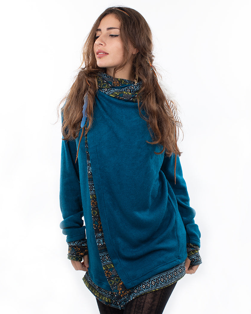 Aztec Hooded Cardigan Jacket Teal