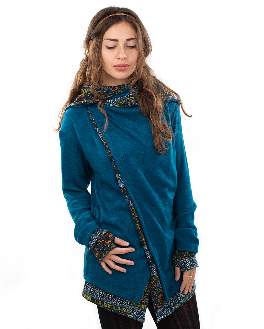 Aztec Hooded Cardigan Jacket Teal