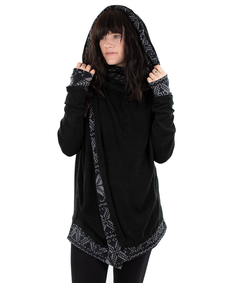 Aztec Hooded Cardigan Jacket Black/Charcoal