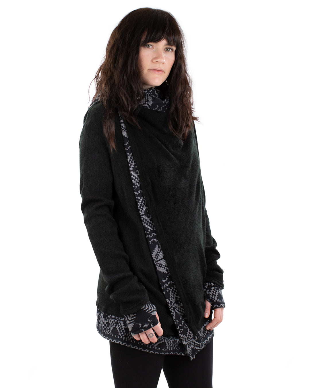 Aztec Hooded Cardigan Jacket Black/Charcoal