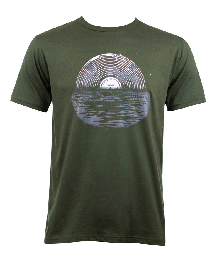 Vinyl Record Reflection On The Ocean T-shirt Army Green