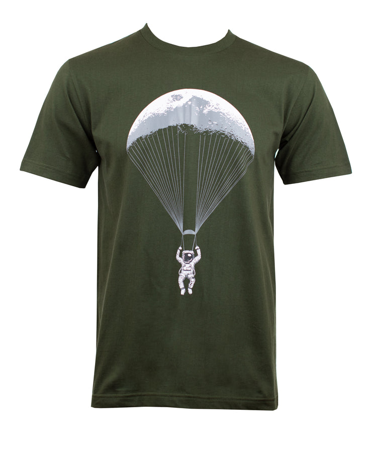 Paragliding Astronaut Moon T-Shirt Army Green