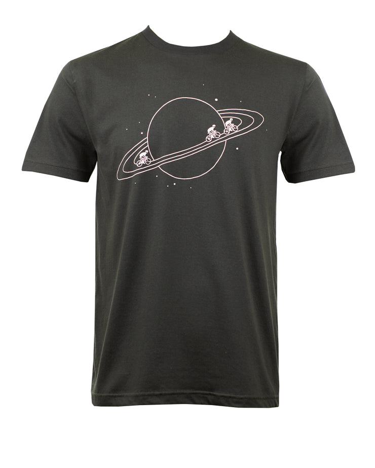 Intergalactic Cyclist Planet Saturn T-Shirt Dark Grey