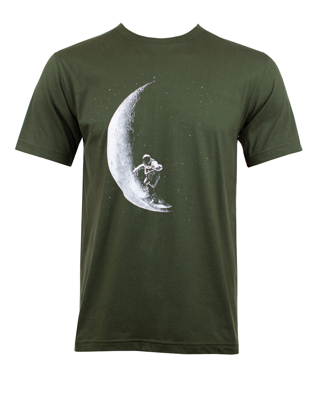 Surfer Astronaut Skating Moon T-Shirt Army Green