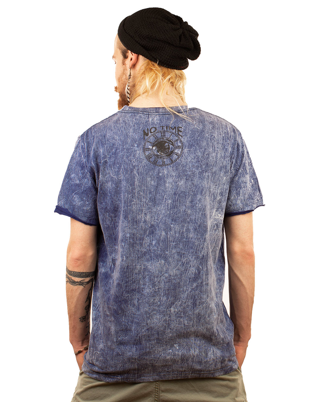 Stonewash Psychedelic Eye Cotton T-shirt Navy Blue