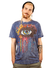 Stonewash Psychedelic Eye Cotton T-shirt Navy Blue