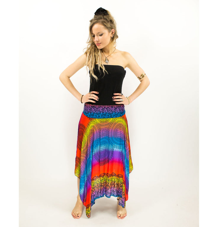 Asymmetric Gypsy Skirt Rainbow