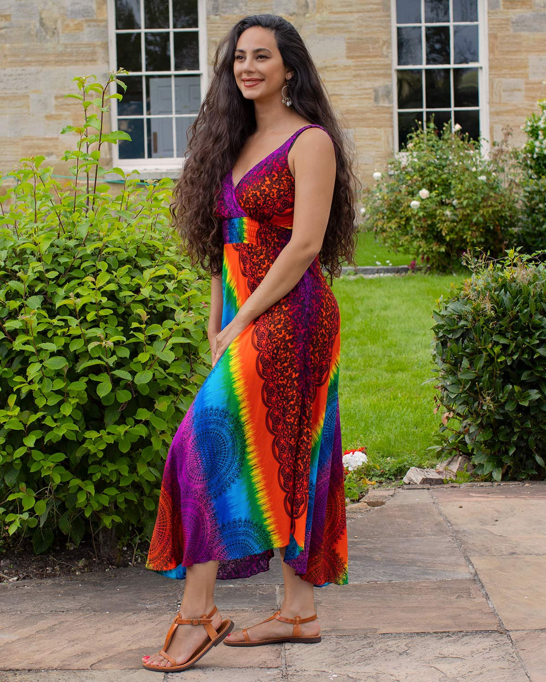 Rainbow hippie dress deals