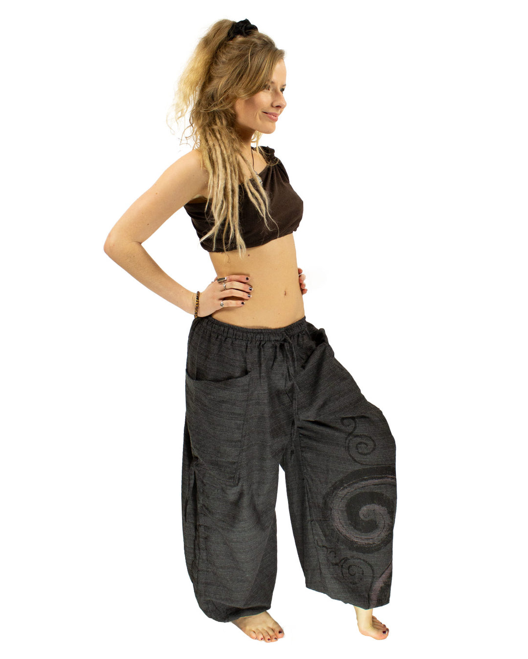 Cotton Spiral Harem Pants Charcoal