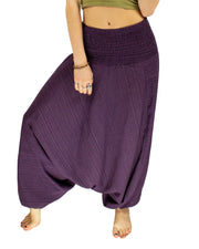 Cotton Harem Pants Low Crotch Purple
