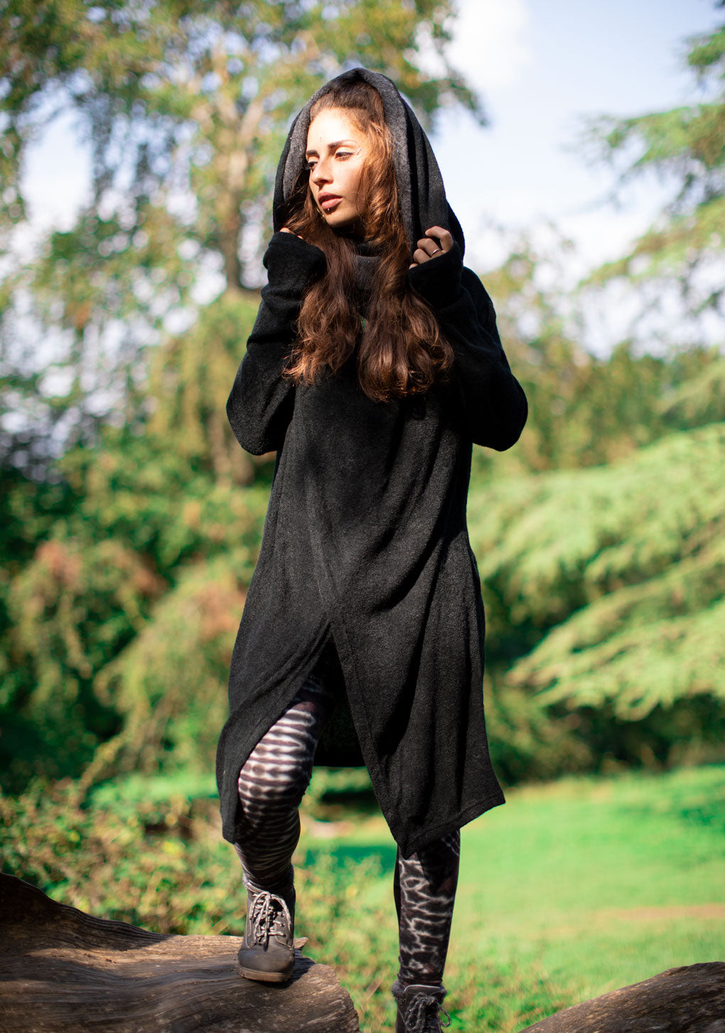 HOODED LONG CARDIGAN JACKET BLACK