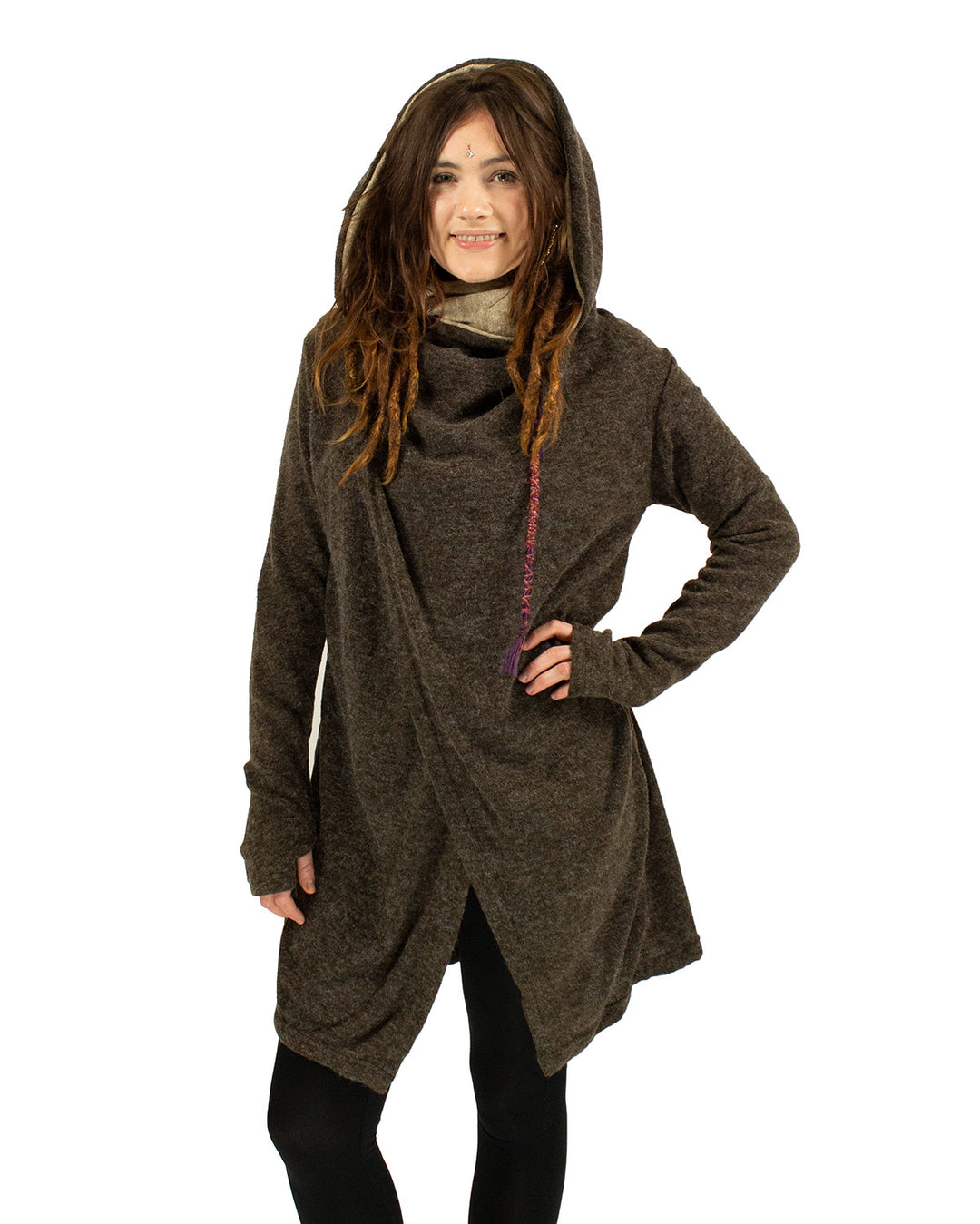 HOODED LONG CARDIGAN JACKET BROWN