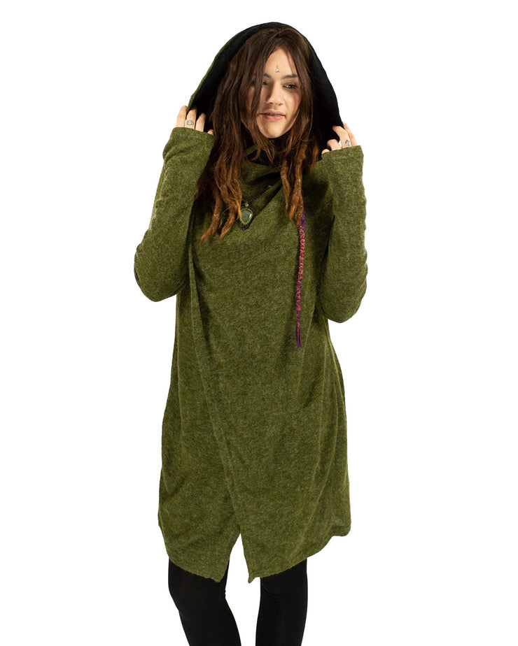HOODED LONG CARDIGAN JACKET FOREST GREEN