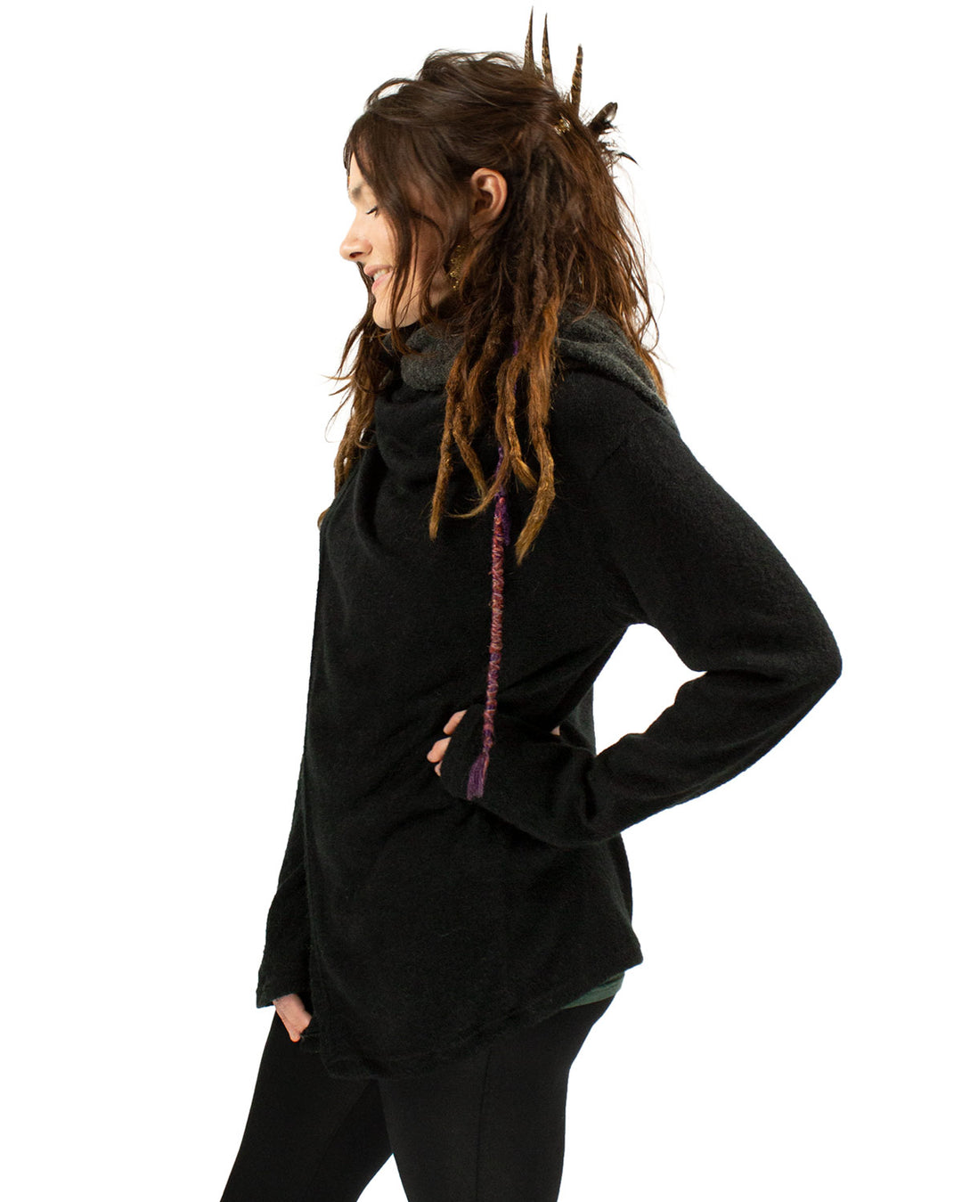 HOODED CARDIGAN JACKET BLACK